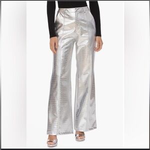 Avec Les Filles Shimmering Silver Wide Leg Pants